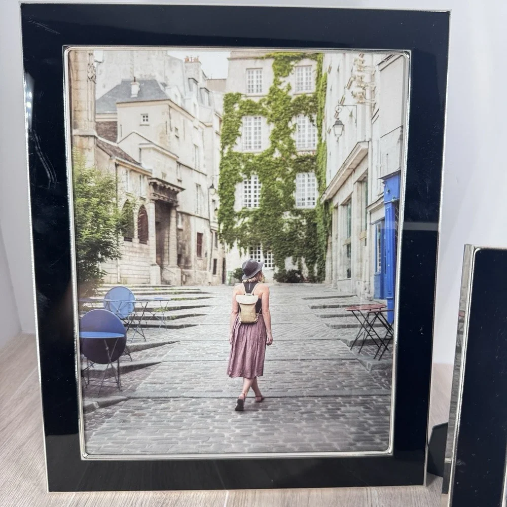 Black Picture‎ Frame Set 2 Modern Tabletop 11.5x9.5 7.5x5.5 Glass Decor